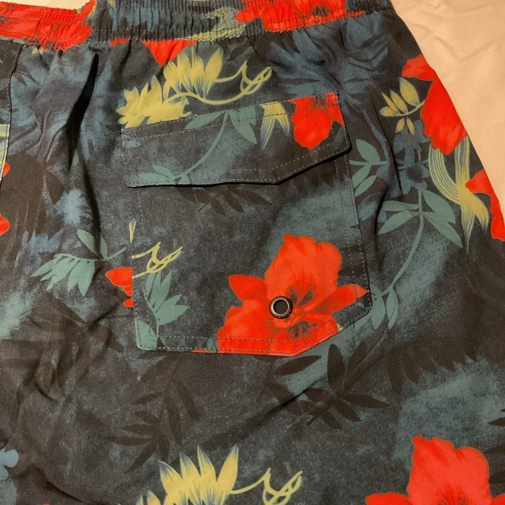 Maamgic‎ Mens XXL Swim Trunks Tropical Floral Hibiscus Board Shorts Red Teal NEW